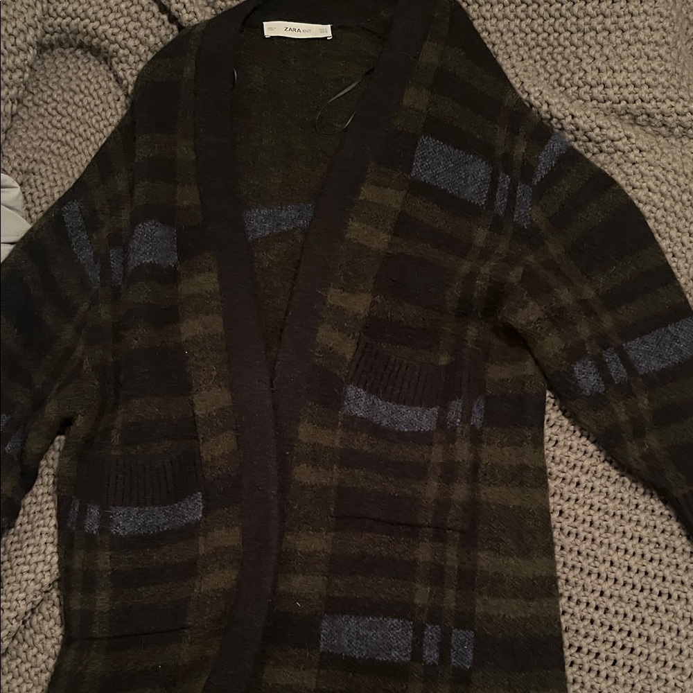 Zara Green and Black Striped Cardigan